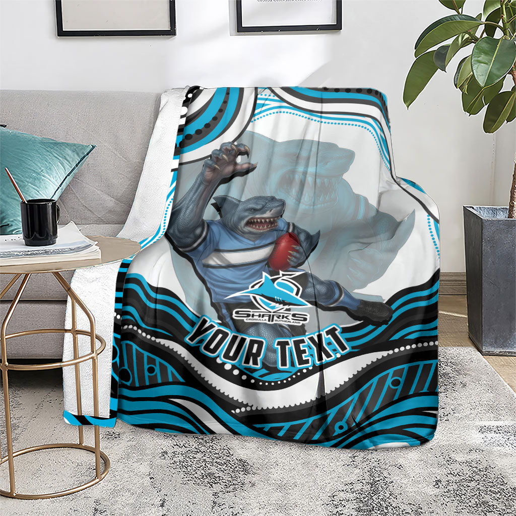 Personalized Cronulla Sutherland Sharks Blanket Aboriginal Dot Art - Dreamtime Rugby Mascot