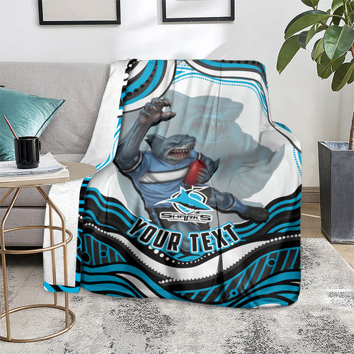 Personalized Cronulla Sutherland Sharks Blanket Aboriginal Dot Art - Dreamtime Rugby Mascot