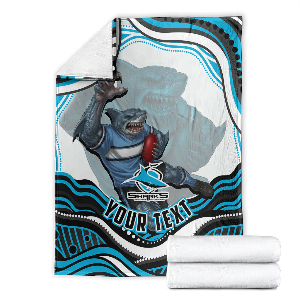 Personalized Cronulla Sutherland Sharks Blanket Aboriginal Dot Art - Dreamtime Rugby Mascot