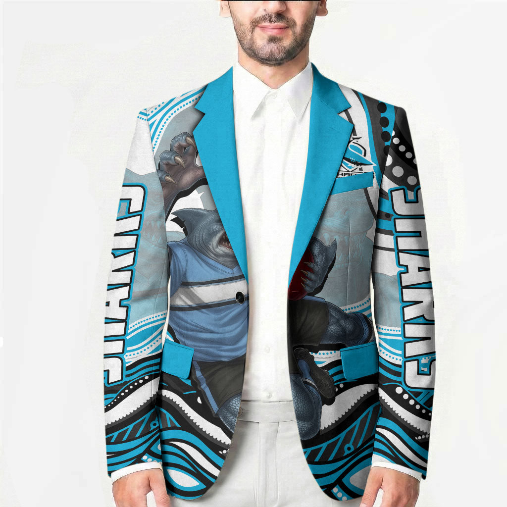 Personalized Cronulla Sutherland Sharks Blazer Aboriginal Dot Art - Dreamtime Rugby Mascot