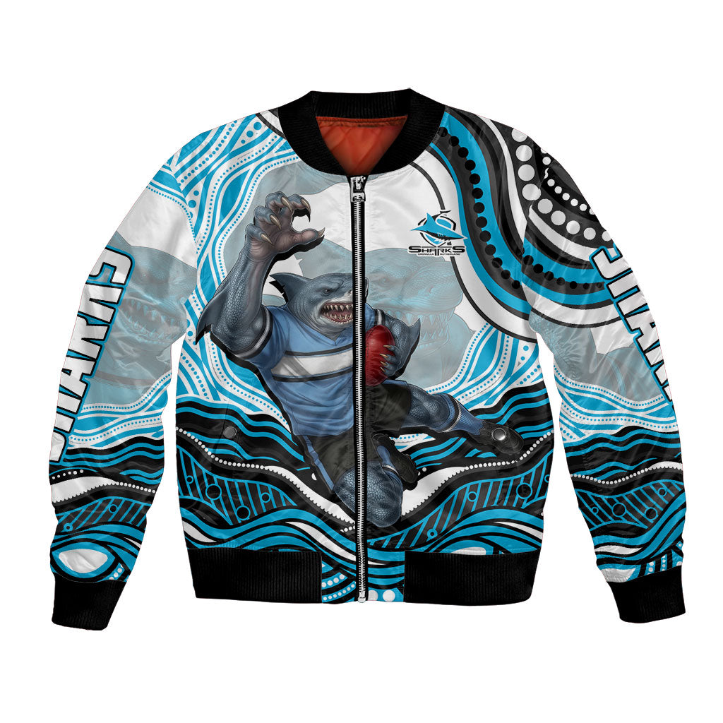 Personalized Cronulla Sutherland Sharks Bomber Jacket Aboriginal Dot Art - Dreamtime Rugby Mascot