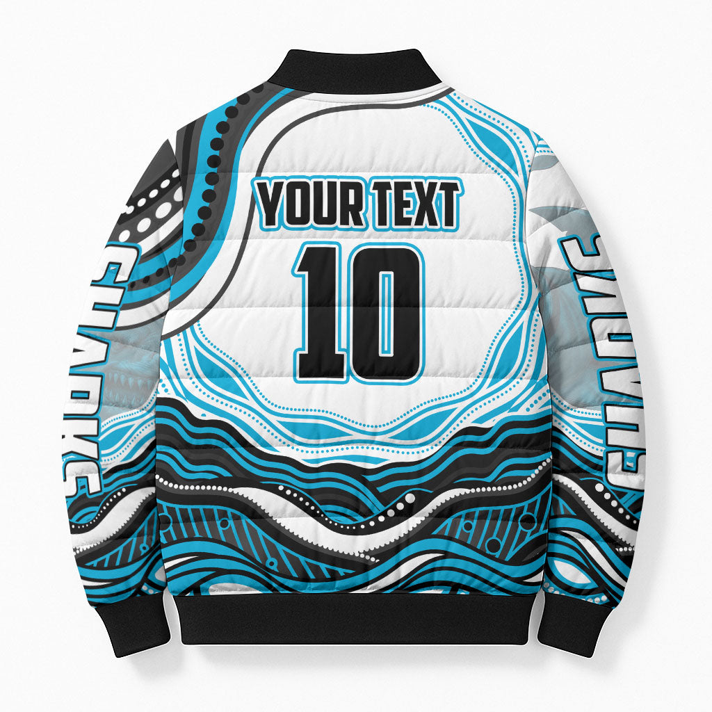 Personalized Cronulla Sutherland Sharks Bomber Puffer Jacket Aboriginal Dot Art - Dreamtime Rugby Mascot