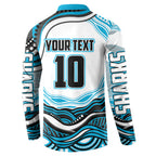 Personalized Cronulla Sutherland Sharks Button Sweatshirt Aboriginal Dot Art - Dreamtime Rugby Mascot