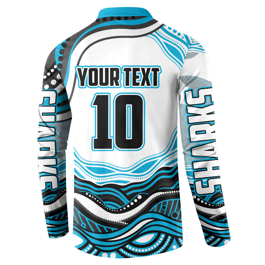 Personalized Cronulla Sutherland Sharks Button Sweatshirt Aboriginal Dot Art - Dreamtime Rugby Mascot
