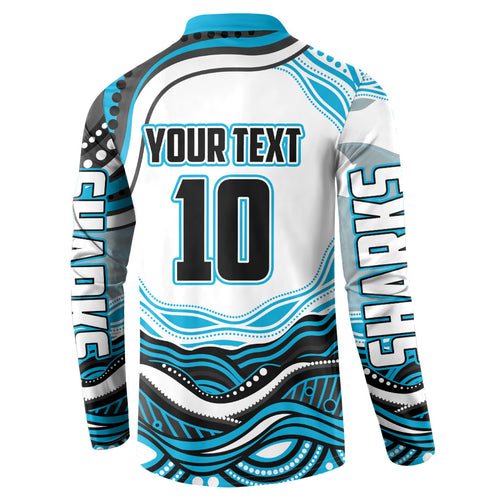 Personalized Cronulla Sutherland Sharks Button Sweatshirt Aboriginal Dot Art - Dreamtime Rugby Mascot
