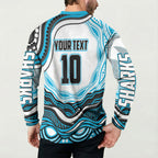 Personalized Cronulla Sutherland Sharks Button Sweatshirt Aboriginal Dot Art - Dreamtime Rugby Mascot