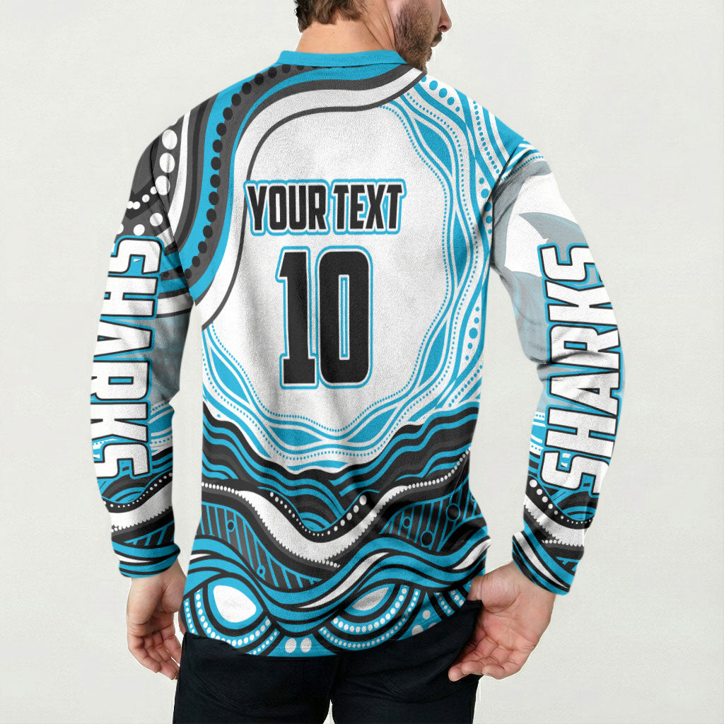 Personalized Cronulla Sutherland Sharks Button Sweatshirt Aboriginal Dot Art - Dreamtime Rugby Mascot