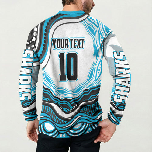 Personalized Cronulla Sutherland Sharks Button Sweatshirt Aboriginal Dot Art - Dreamtime Rugby Mascot