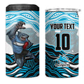 Personalized Cronulla Sutherland Sharks 4 in 1 Can Cooler Tumbler Aboriginal Dot Art - Dreamtime Rugby Mascot