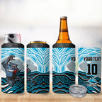 Personalized Cronulla Sutherland Sharks 4 in 1 Can Cooler Tumbler Aboriginal Dot Art - Dreamtime Rugby Mascot