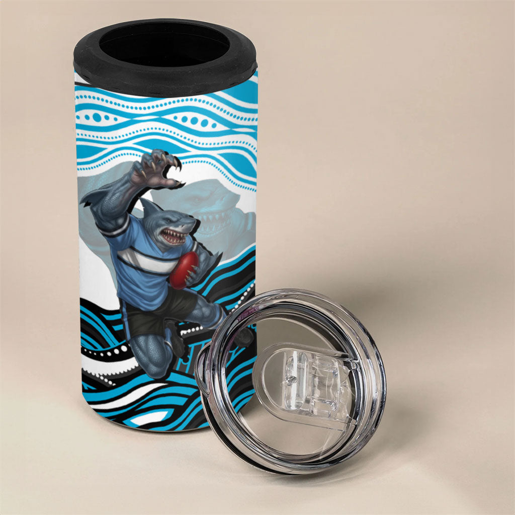 Personalized Cronulla Sutherland Sharks 4 in 1 Can Cooler Tumbler Aboriginal Dot Art - Dreamtime Rugby Mascot
