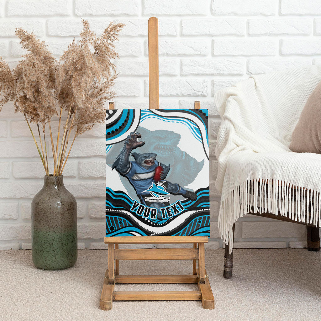 Personalized Cronulla Sutherland Sharks Canvas Wall Art Aboriginal Dot Art - Dreamtime Rugby Mascot