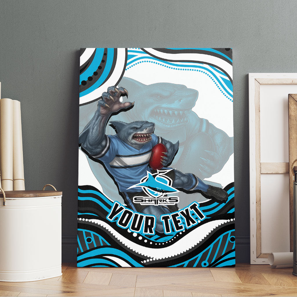 Personalized Cronulla Sutherland Sharks Canvas Wall Art Aboriginal Dot Art - Dreamtime Rugby Mascot