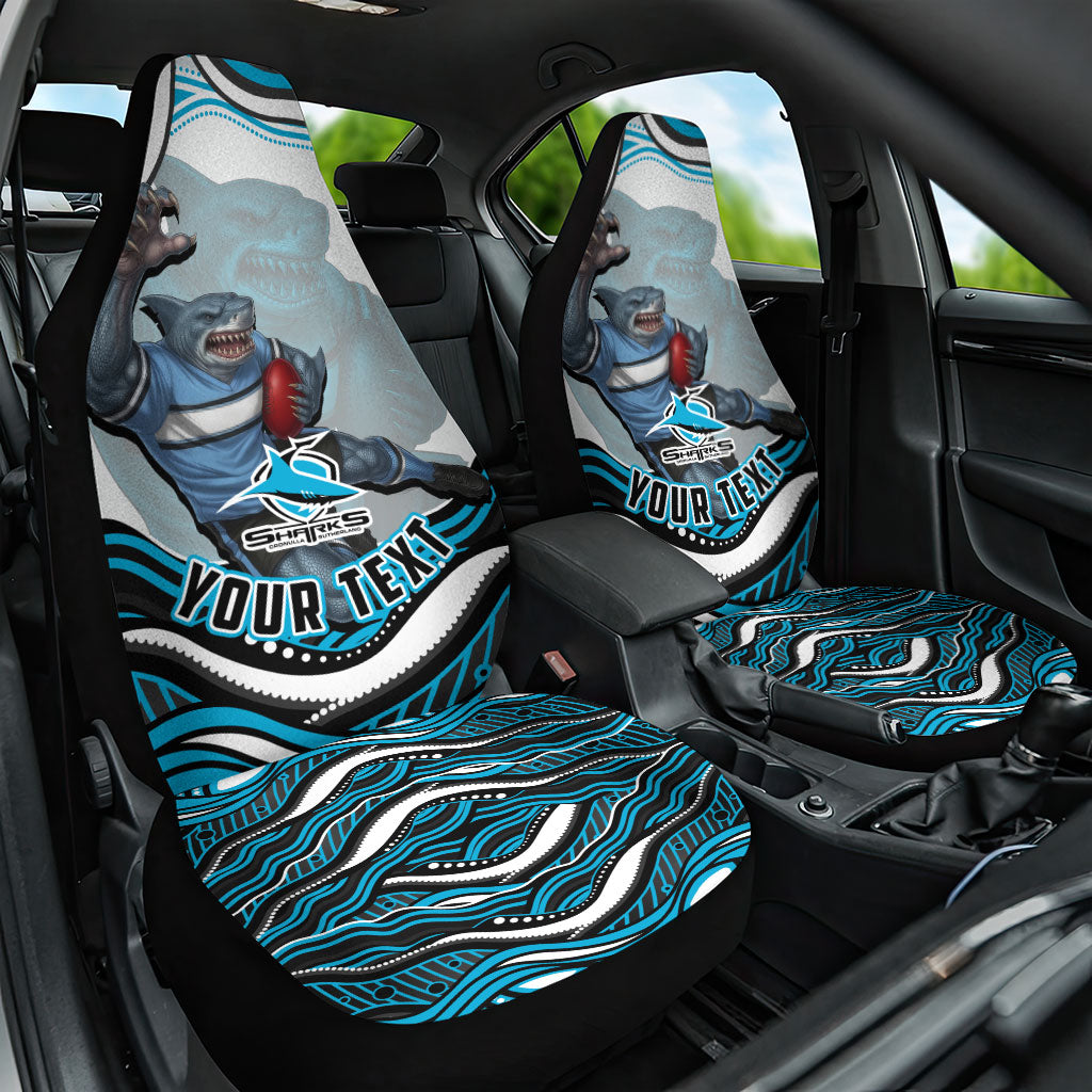 Personalized Cronulla Sutherland Sharks Car Seat Cover Aboriginal Dot Art - Dreamtime Rugby Mascot