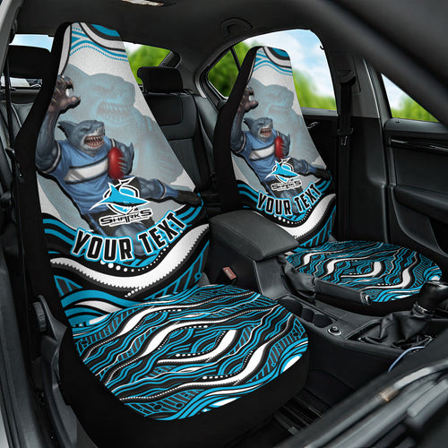 Personalized Cronulla Sutherland Sharks Car Seat Cover Aboriginal Dot Art - Dreamtime Rugby Mascot