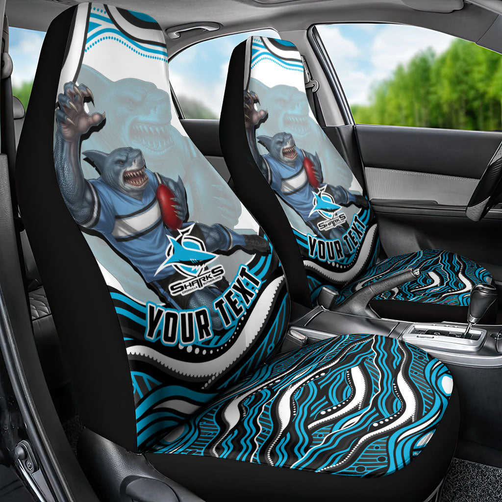 Personalized Cronulla Sutherland Sharks Car Seat Cover Aboriginal Dot Art - Dreamtime Rugby Mascot