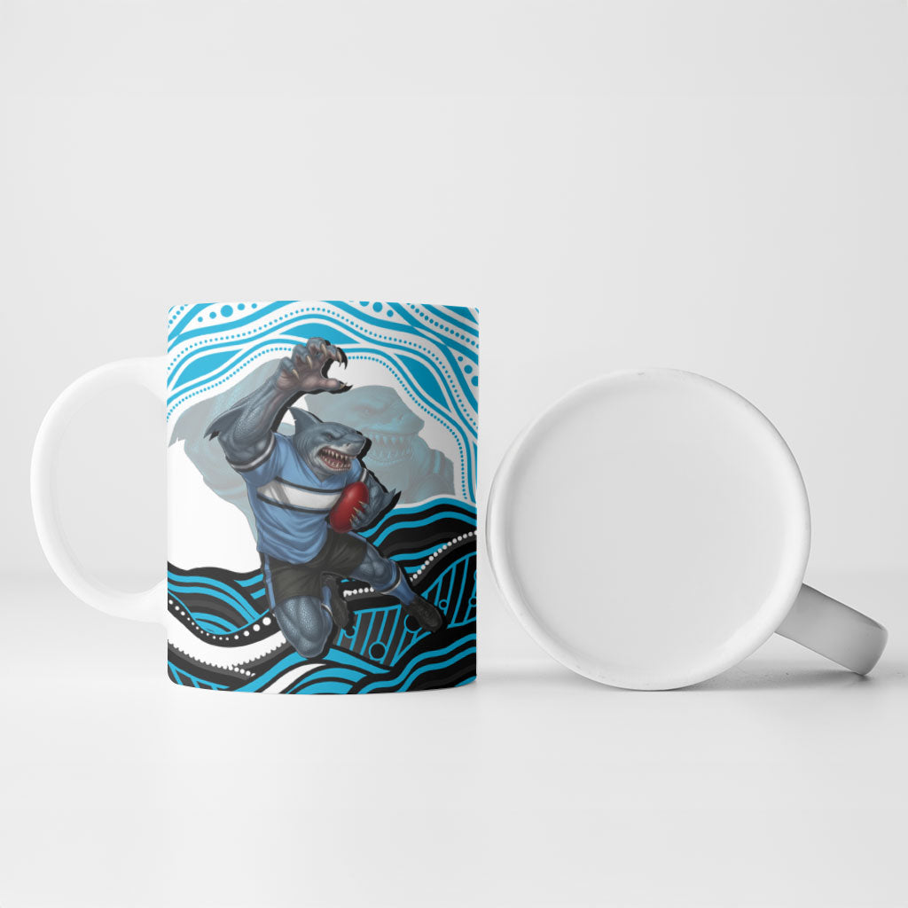 Personalized Cronulla Sutherland Sharks Ceramic Mug Aboriginal Dot Art - Dreamtime Rugby Mascot
