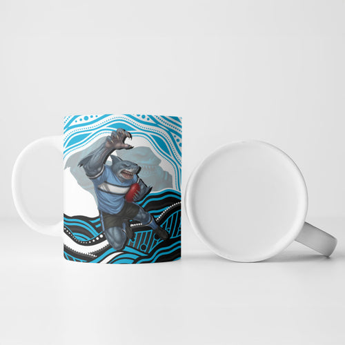 Personalized Cronulla Sutherland Sharks Ceramic Mug Aboriginal Dot Art - Dreamtime Rugby Mascot