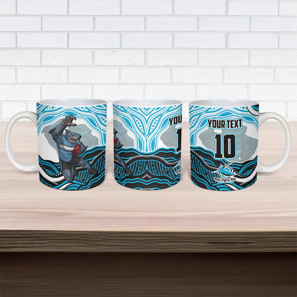 Personalized Cronulla Sutherland Sharks Ceramic Mug Aboriginal Dot Art - Dreamtime Rugby Mascot