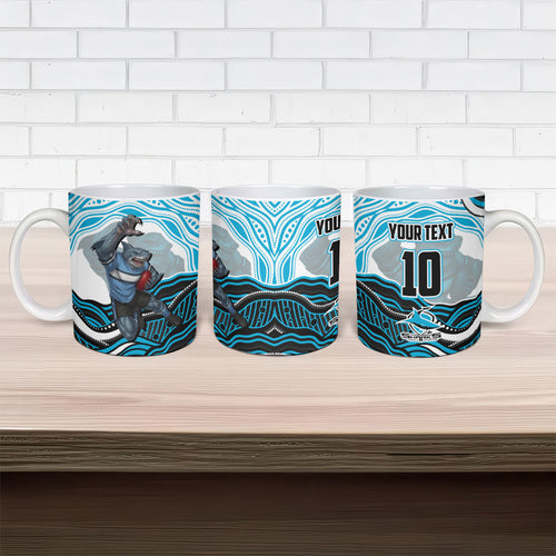Personalized Cronulla Sutherland Sharks Ceramic Mug Aboriginal Dot Art - Dreamtime Rugby Mascot