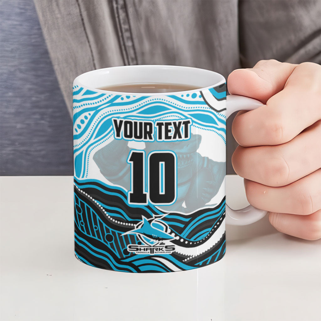 Personalized Cronulla Sutherland Sharks Ceramic Mug Aboriginal Dot Art - Dreamtime Rugby Mascot