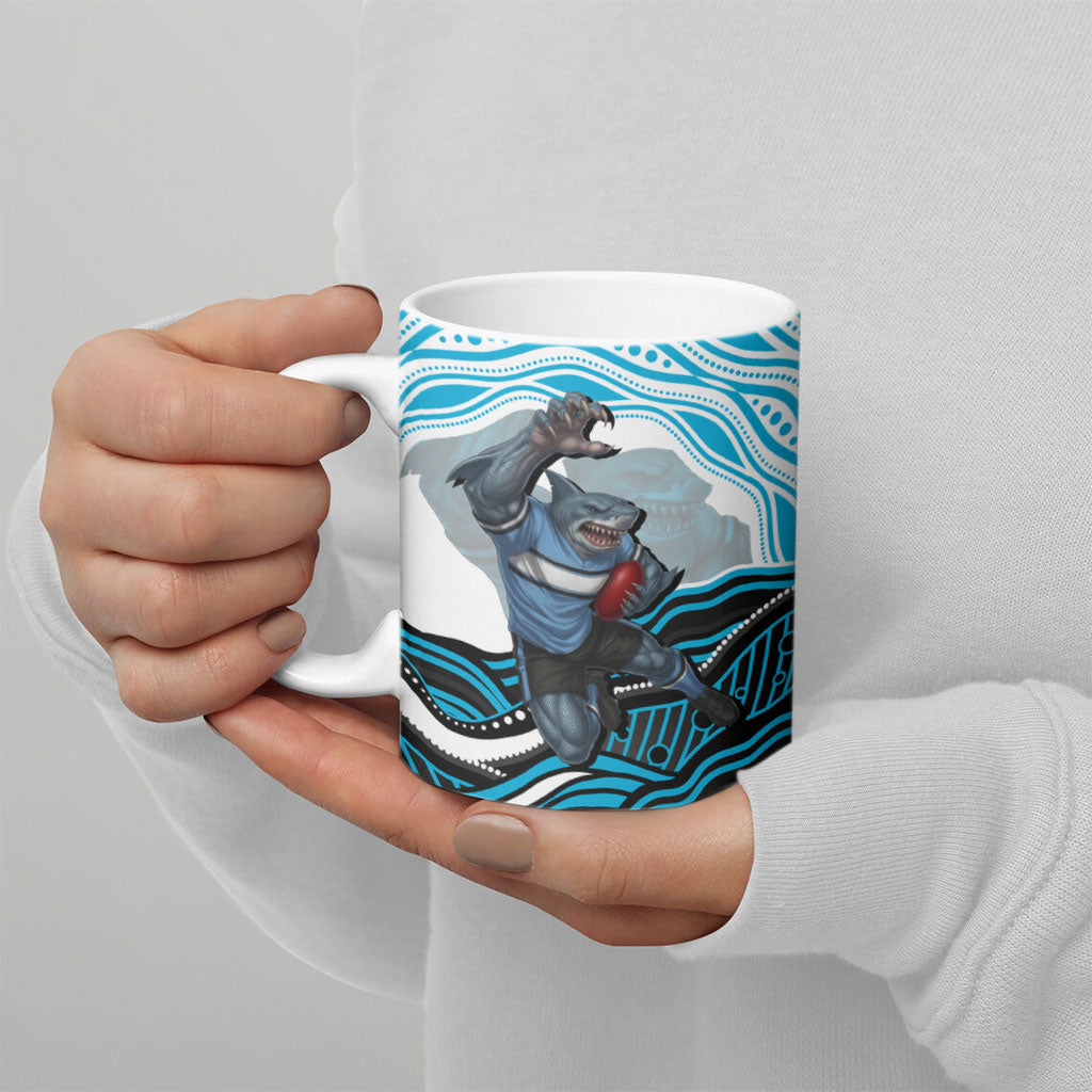 Personalized Cronulla Sutherland Sharks Ceramic Mug Aboriginal Dot Art - Dreamtime Rugby Mascot