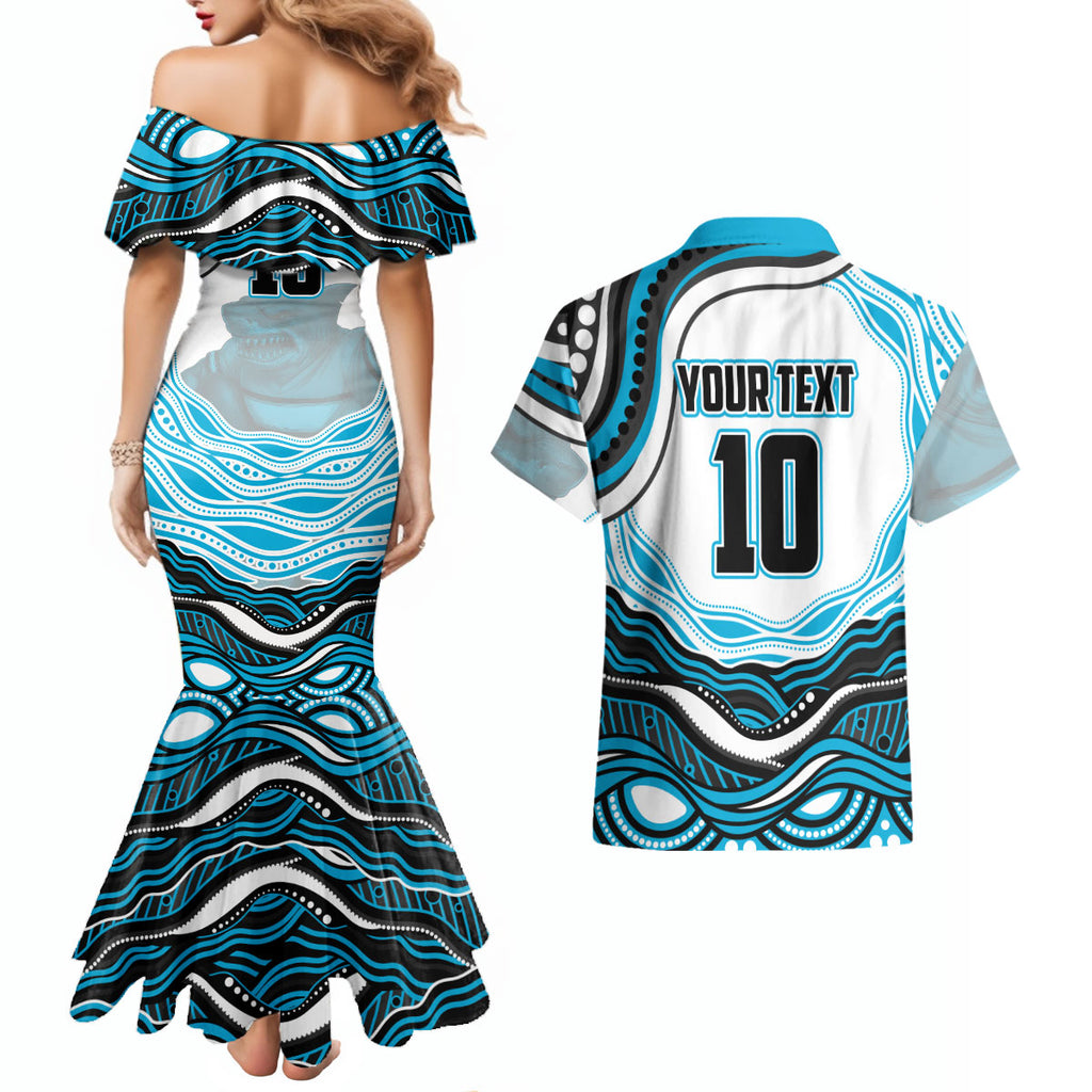 Personalized Cronulla Sutherland Sharks Couples Matching Mermaid Dress and Hawaiian Shirt Aboriginal Dot Art - Dreamtime Rugby Mascot
