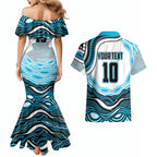 Personalized Cronulla Sutherland Sharks Couples Matching Mermaid Dress and Hawaiian Shirt Aboriginal Dot Art - Dreamtime Rugby Mascot