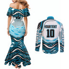 Personalized Cronulla Sutherland Sharks Couples Matching Mermaid Dress and Long Sleeve Button Shirt Aboriginal Dot Art - Dreamtime Rugby Mascot