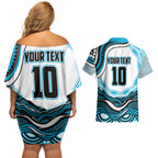 Personalized Cronulla Sutherland Sharks Couples Matching Off Shoulder Short Dress and Hawaiian Shirt Aboriginal Dot Art - Dreamtime Rugby Mascot