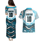 Personalized Cronulla Sutherland Sharks Couples Matching Puletasi and Hawaiian Shirt Aboriginal Dot Art - Dreamtime Rugby Mascot