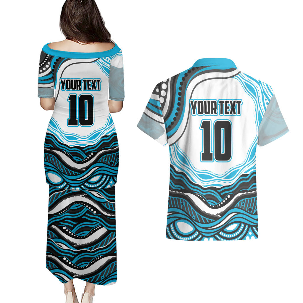 Personalized Cronulla Sutherland Sharks Couples Matching Puletasi and Hawaiian Shirt Aboriginal Dot Art - Dreamtime Rugby Mascot