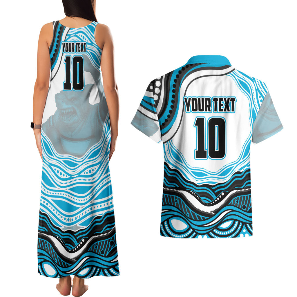 Personalized Cronulla Sutherland Sharks Couples Matching Tank Maxi Dress and Hawaiian Shirt Aboriginal Dot Art - Dreamtime Rugby Mascot