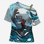 Personalized Cronulla Sutherland Sharks Cross Shoulder Shirt Aboriginal Dot Art - Dreamtime Rugby Mascot