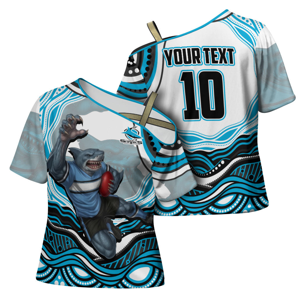 Personalized Cronulla Sutherland Sharks Cross Shoulder Shirt Aboriginal Dot Art - Dreamtime Rugby Mascot