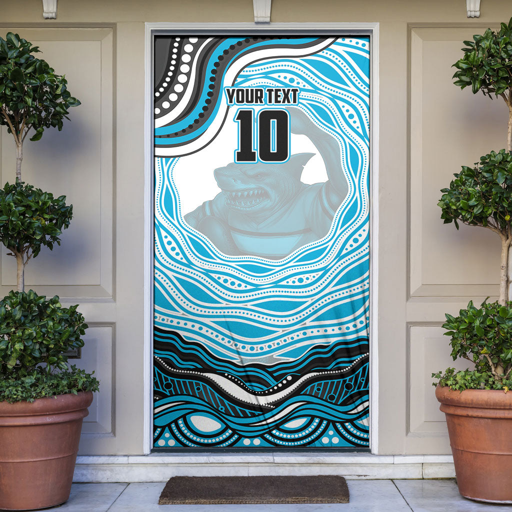 Personalized Cronulla Sutherland Sharks Door Cover Aboriginal Dot Art - Dreamtime Rugby Mascot