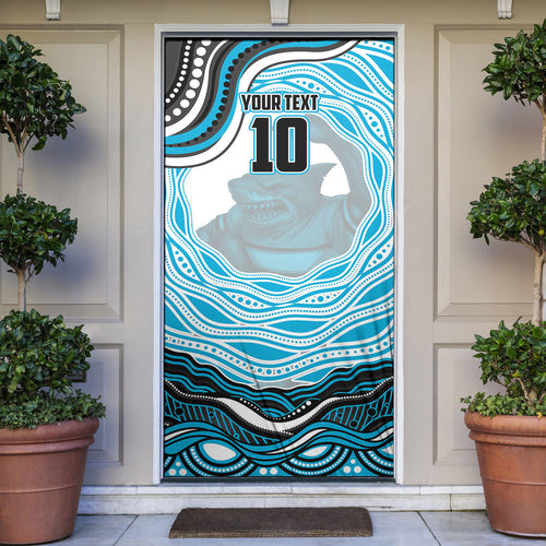 Personalized Cronulla Sutherland Sharks Door Cover Aboriginal Dot Art - Dreamtime Rugby Mascot