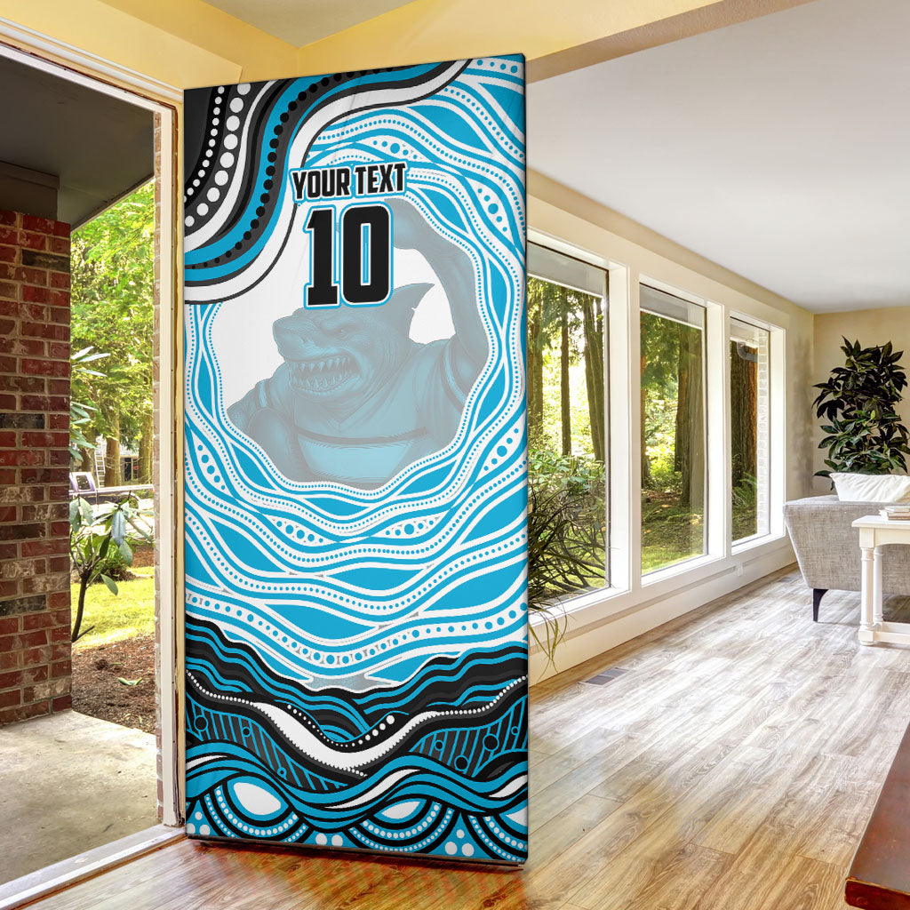 Personalized Cronulla Sutherland Sharks Door Cover Aboriginal Dot Art - Dreamtime Rugby Mascot