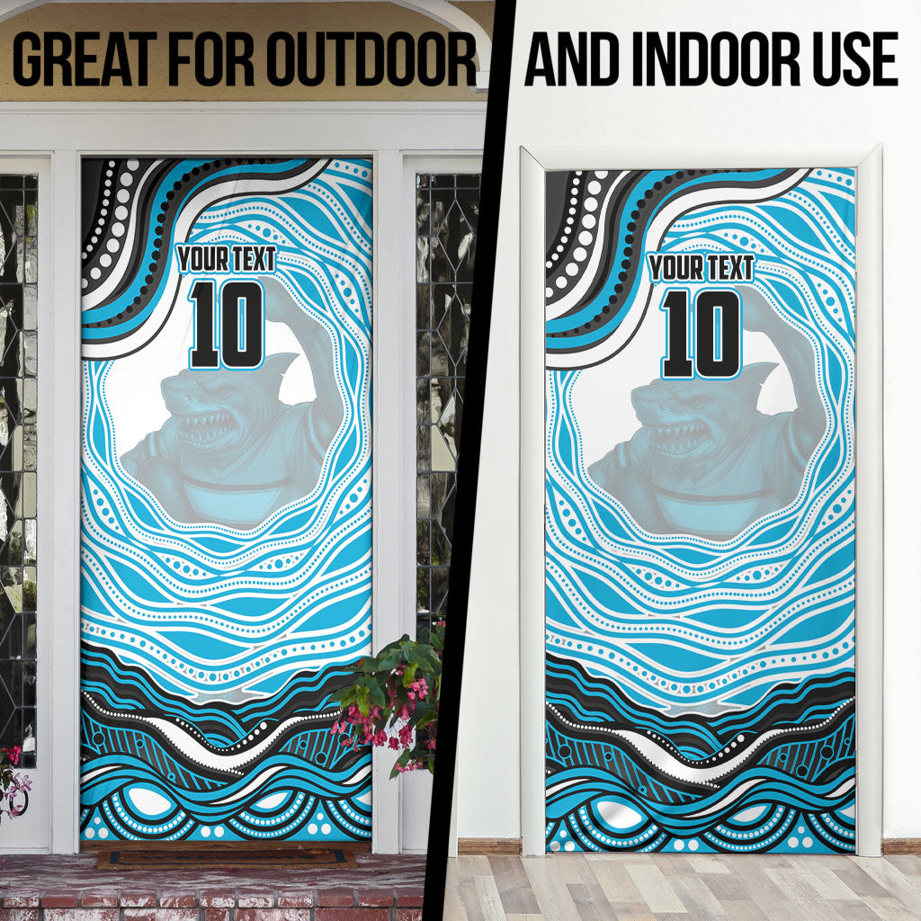 Personalized Cronulla Sutherland Sharks Door Cover Aboriginal Dot Art - Dreamtime Rugby Mascot