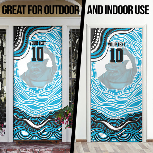 Personalized Cronulla Sutherland Sharks Door Cover Aboriginal Dot Art - Dreamtime Rugby Mascot