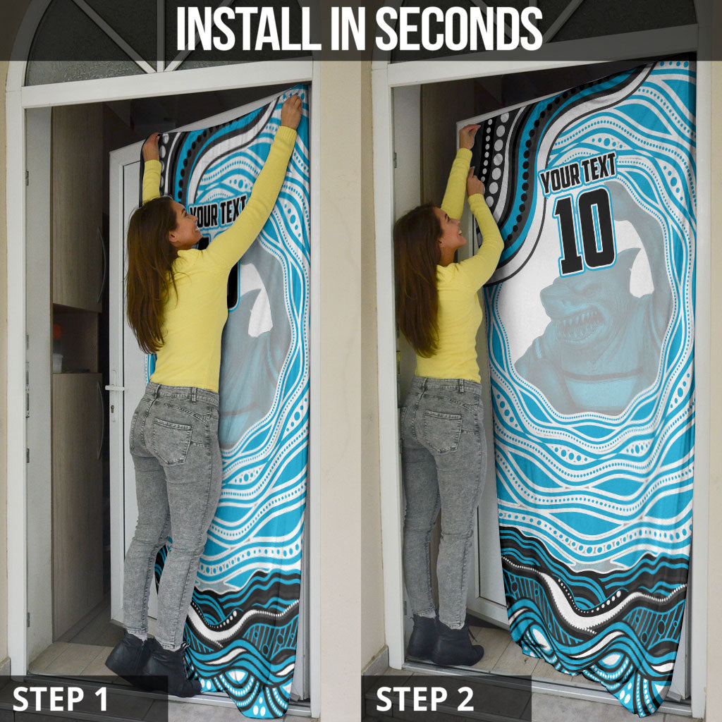 Personalized Cronulla Sutherland Sharks Door Cover Aboriginal Dot Art - Dreamtime Rugby Mascot