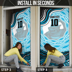 Personalized Cronulla Sutherland Sharks Door Cover Aboriginal Dot Art - Dreamtime Rugby Mascot