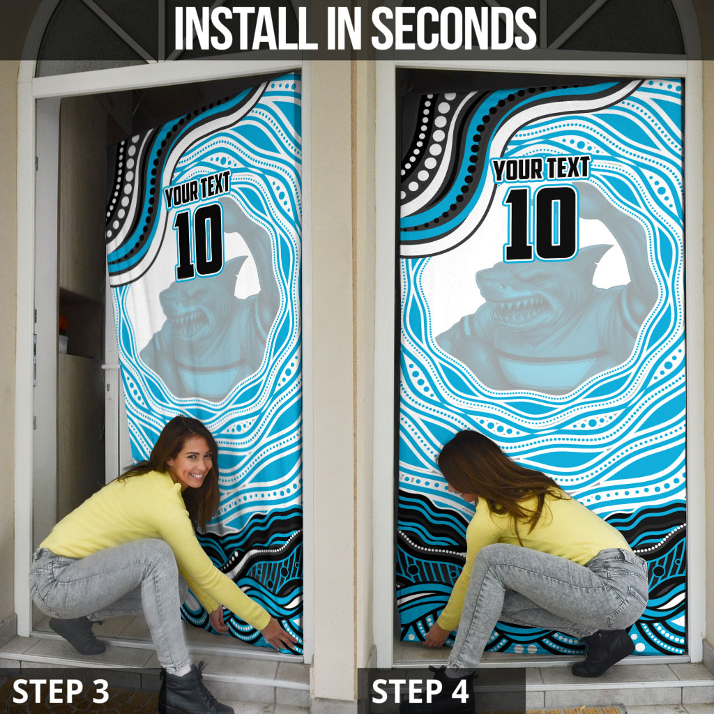 Personalized Cronulla Sutherland Sharks Door Cover Aboriginal Dot Art - Dreamtime Rugby Mascot