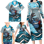 Personalized Cronulla Sutherland Sharks Family Matching Long Sleeve Bodycon Dress and Hawaiian Shirt Aboriginal Dot Art - Dreamtime Rugby Mascot