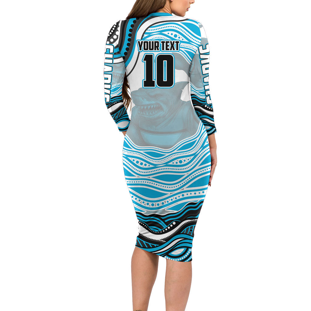 Personalized Cronulla Sutherland Sharks Family Matching Long Sleeve Bodycon Dress and Hawaiian Shirt Aboriginal Dot Art - Dreamtime Rugby Mascot