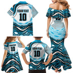 Personalized Cronulla Sutherland Sharks Family Matching Mermaid Dress and Hawaiian Shirt Aboriginal Dot Art - Dreamtime Rugby Mascot