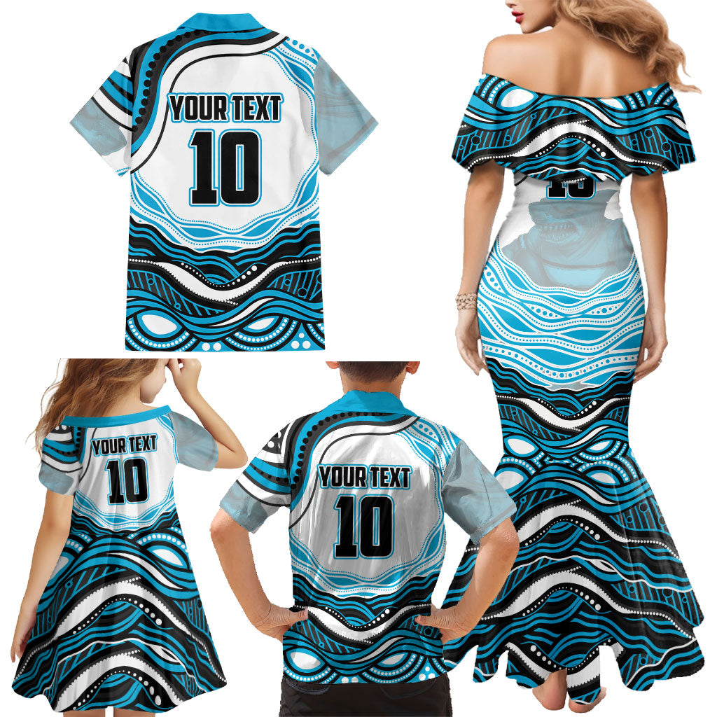 Personalized Cronulla Sutherland Sharks Family Matching Mermaid Dress and Hawaiian Shirt Aboriginal Dot Art - Dreamtime Rugby Mascot