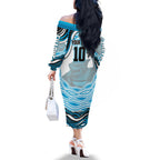Personalized Cronulla Sutherland Sharks Family Matching Off The Shoulder Long Sleeve Dress and Hawaiian Shirt Aboriginal Dot Art - Dreamtime Rugby Mascot