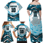 Personalized Cronulla Sutherland Sharks Family Matching Off Shoulder Maxi Dress and Hawaiian Shirt Aboriginal Dot Art - Dreamtime Rugby Mascot