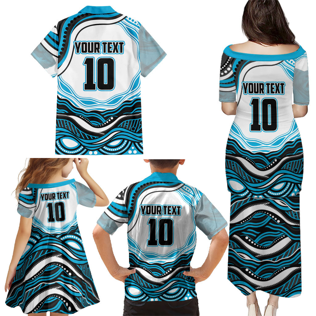 Personalized Cronulla Sutherland Sharks Family Matching Puletasi and Hawaiian Shirt Aboriginal Dot Art - Dreamtime Rugby Mascot